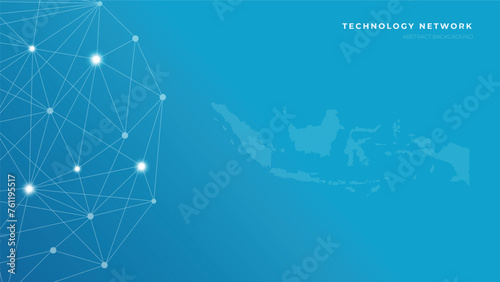 Gradient background technology data theme with connected dot signals indonesia map