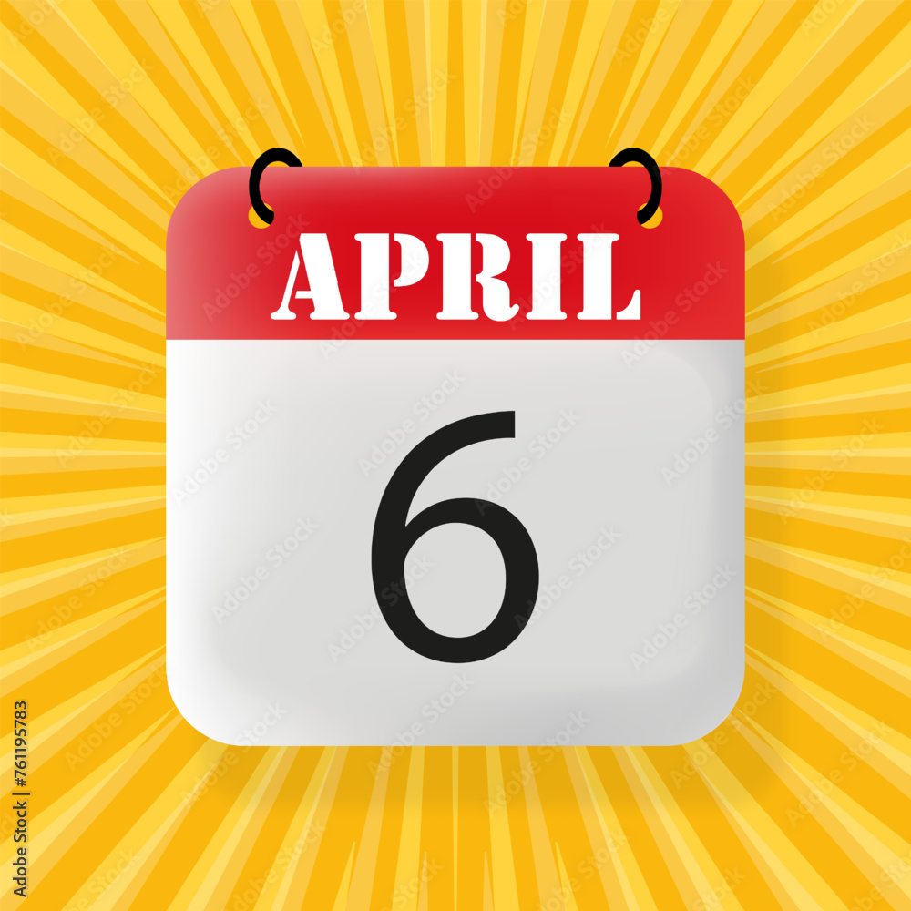 Naklejka premium 6 April. Speech bubble with 6 April. Business concept. 3d illustration. Pop art style. Vector line icon for Business and Advertising