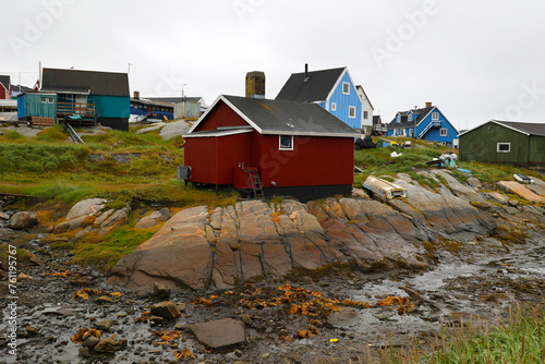View of the colorful houses of Qeqertarsuaq, Greenland photo