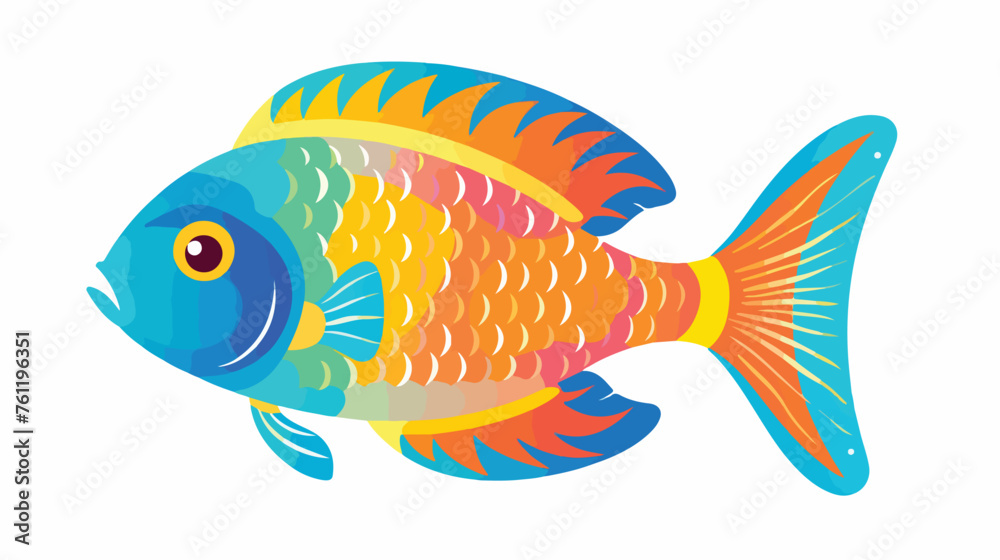 Isolated funny colorful cartoon fish with texture flat