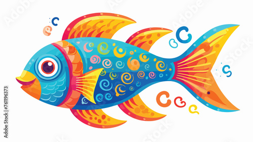 Isolated funny colorful cartoon fish with texture flat © Noman