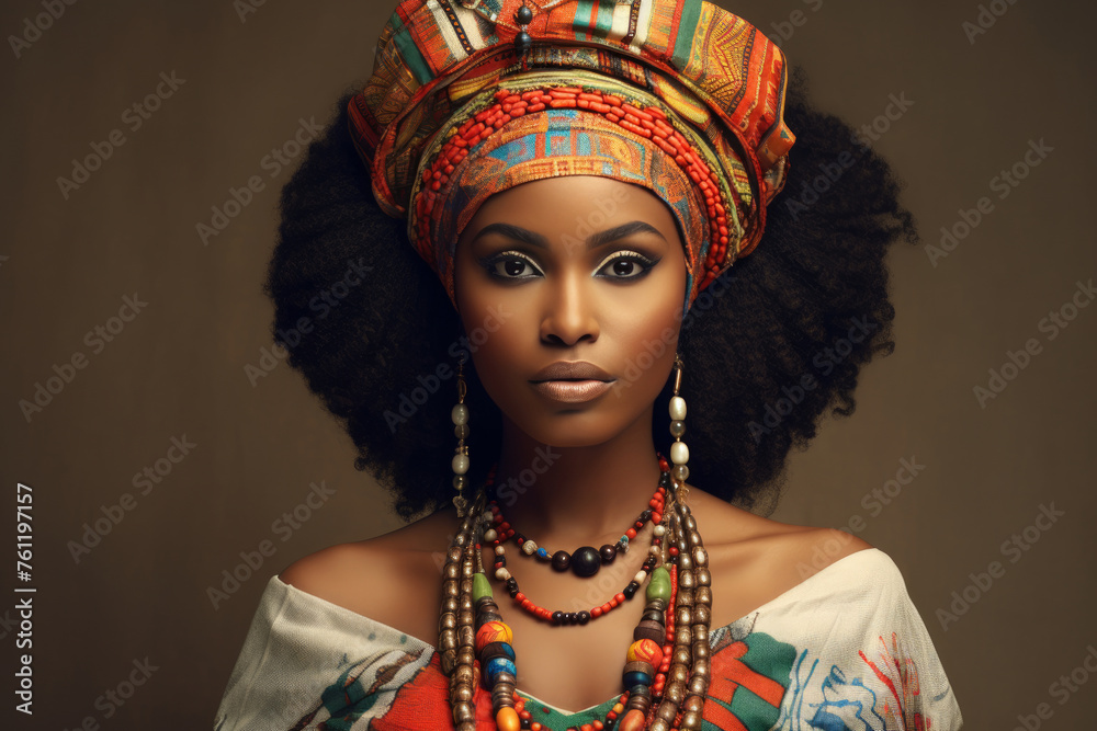 Obraz premium Portrait of a stylish African American woman in ethnic clothes