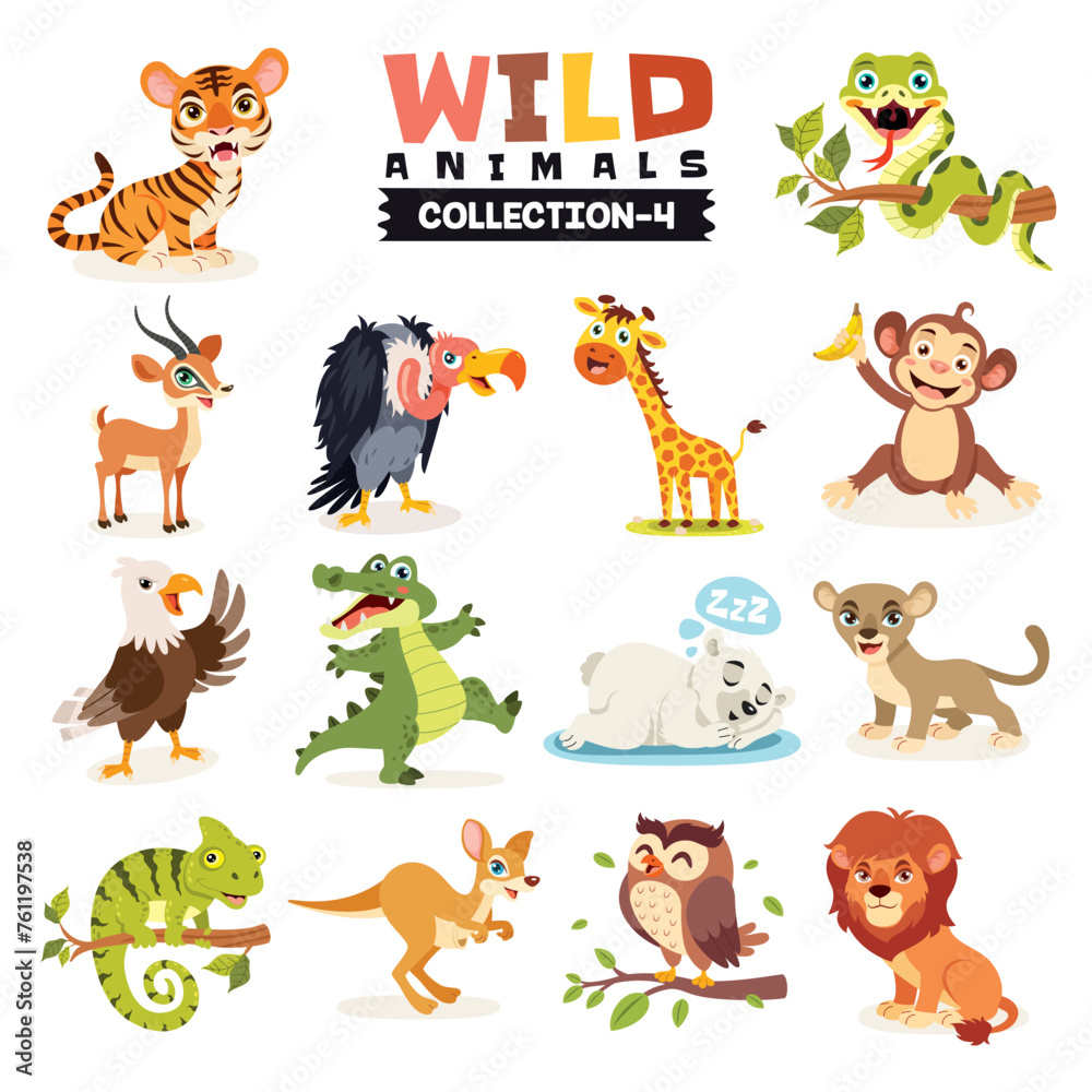 Naklejka premium Set Of Various Wild Animals