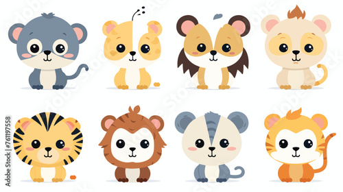 Kids animals funny art designs flat vector 