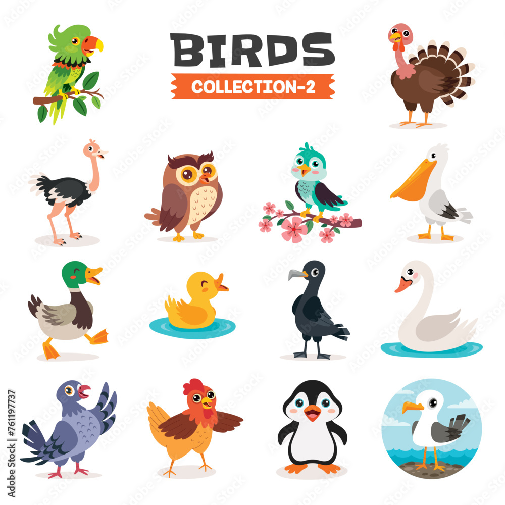 Obraz premium Set Of Various Cartoon Birds