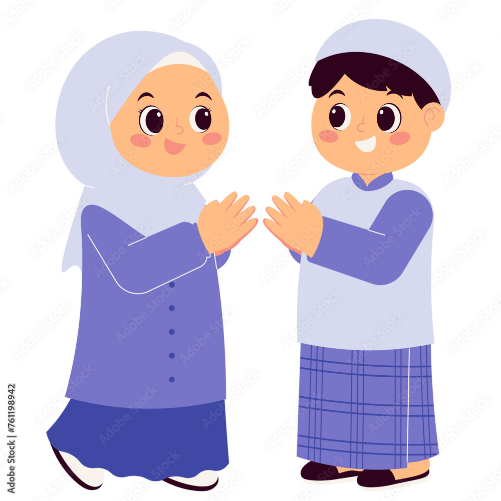 Kids Greeting Eid Mubarak Illustration Kids Greeting Eid Mubarak Illustration