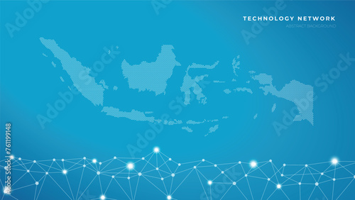 Gradient background technology data theme with connected dot signals indonesia map