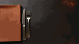 Background for menu knife fork and napkin on dark