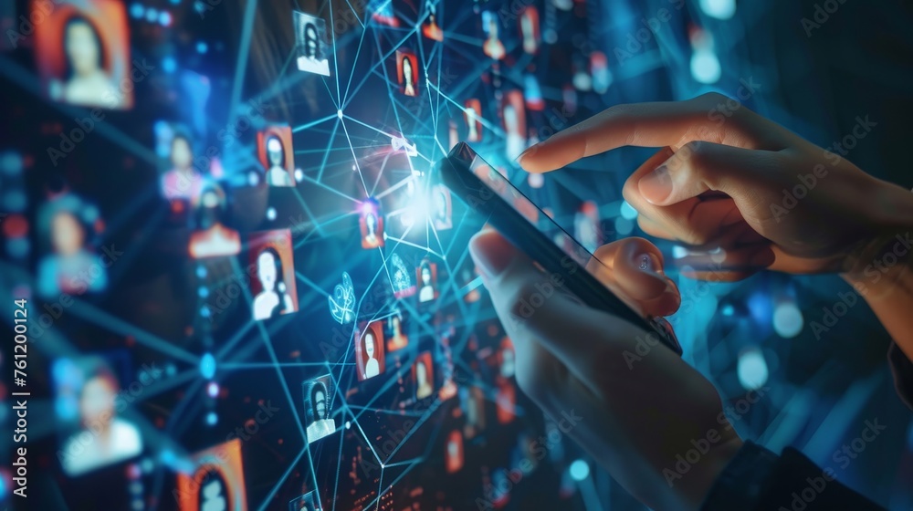 Obraz premium Connected Engaging with a Digital Community on Smartphone Avatars and Comments