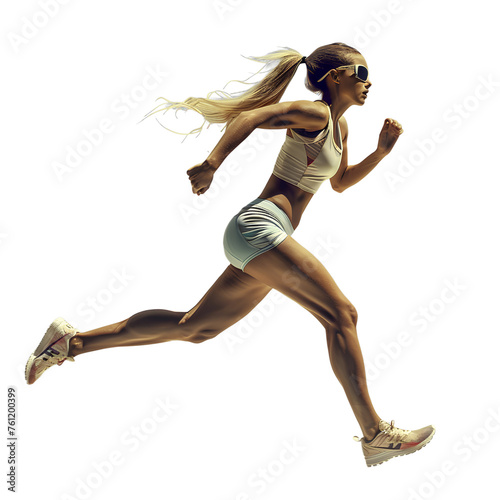 Female athlete running, Strong posture, Run to the right, isolated on transparent background photo