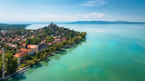 picture of Lake Balaton created by artificial intelligence, beautiful colors and beautiful lights photo