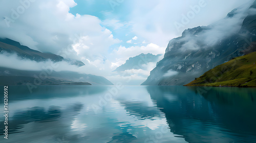 lake in the mountains. Generative AI © HUIWON