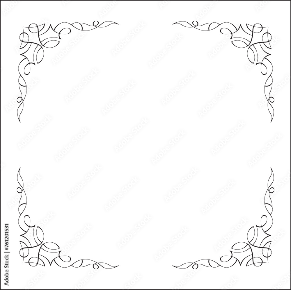 Elegant black and white ornamental frame, decorative border, corners for greeting cards, banners, business cards, invitations, menus. Isolated vector illustration.	