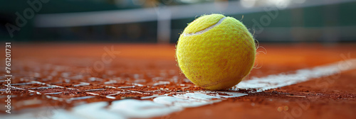 Tennis ball rolling on the tennis court. photo