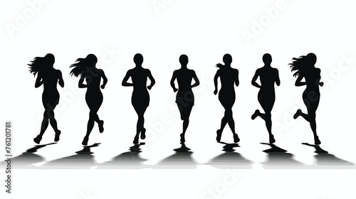 Black Silhouettes Runners sprint women on white background