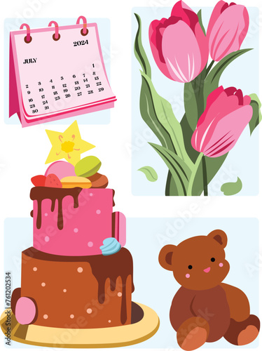 card with cake and flowers