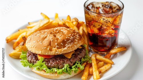 hamburger and cola fries on plate