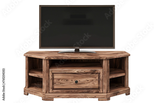 Wooden Entertainment Center With Flat Screen TV. On a Transparent Background.