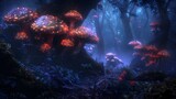 Glowing Mushroom Forest in Dreamlike Fantasy Style, This visually striking