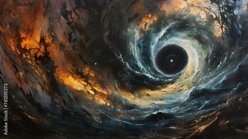 Hyperrealistic Sci-Fi Oil Painting of Swirling Space Vortex, This painting of a swirling vortex