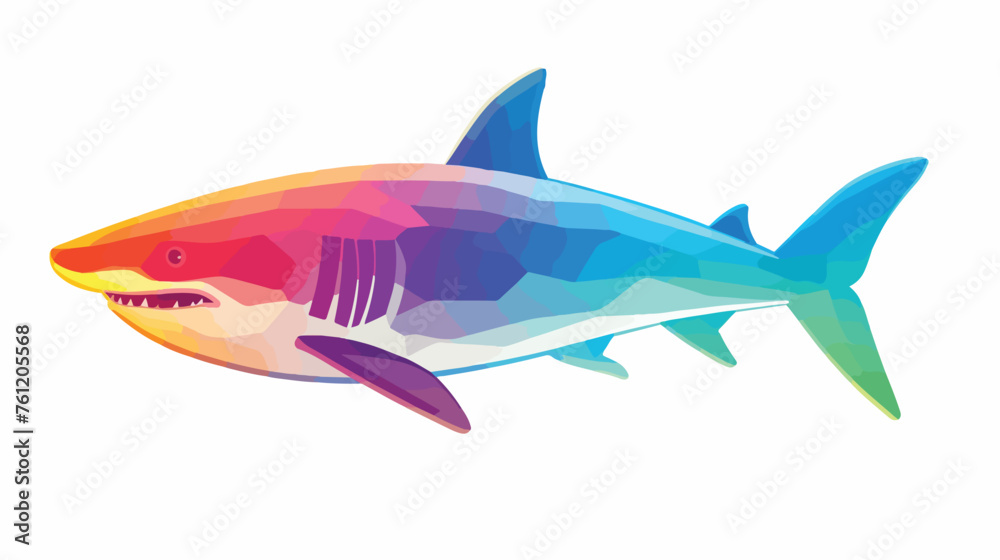 Rainbow gradient line drawing of a cartoon shark flat