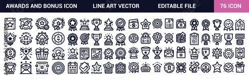 Awards and bonus icon set, Bonus, reward, Awards, loyalty, benefit, and prize-related outline icons set vector illustration.