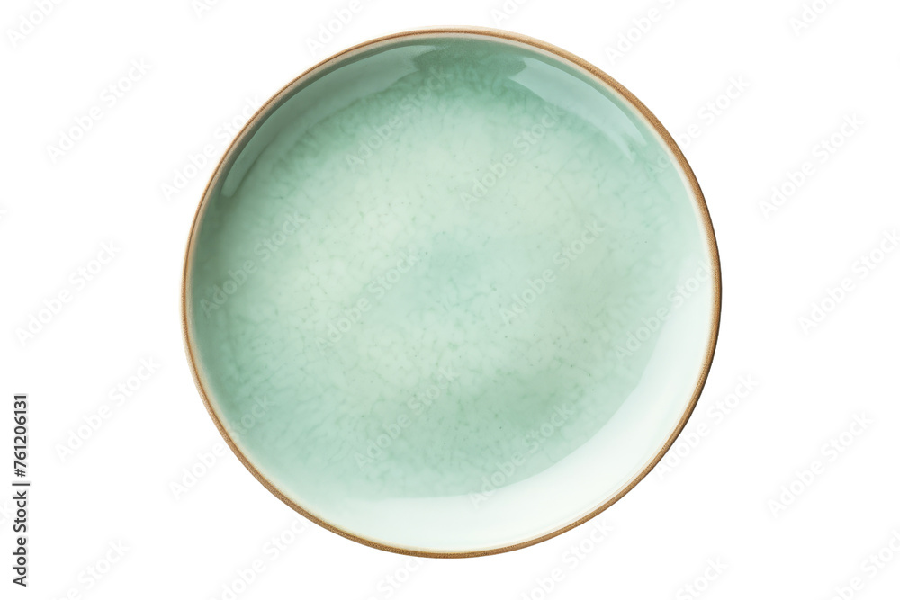 Green Plate With Gold Rim on White Background. On a Transparent Background. Green Plate With Gold Rim on White Background. On a Transparent Background.