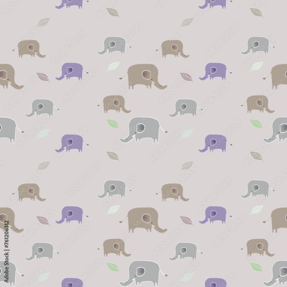 Beige naive elephants pattern colorful cute seamless background ,seamless pattern leaves decorative on simple hand drawn Scandinavian doodle style. Nursery pastel concept for baby fabric print. Beige naive elephants pattern colorful cute seamless background ,seamless pattern leaves decorative on simple hand drawn Scandinavian doodle style. Nursery pastel concept for baby fabric print.