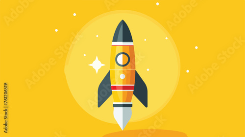 Rocket with shadow on yellow background flat vector