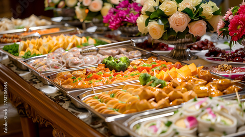 catering wedding buffet with variety of food snacks and appetizers © Ployker