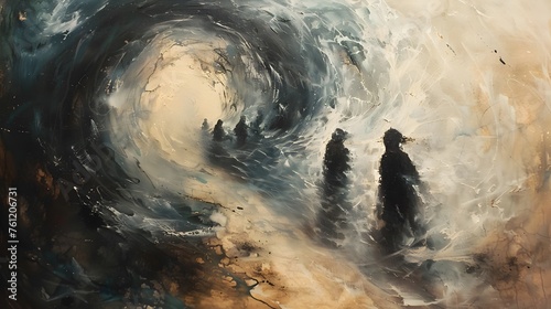 Surreal Ocean Walk A Painting of Individuals Walking Through a Stormy Sea  To provide a captivating and surreal image of individuals walking through