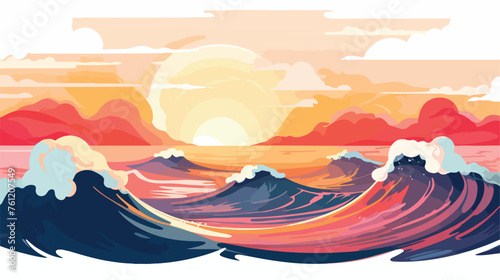 Sea waves and sun. Vector illustration of sea landscape