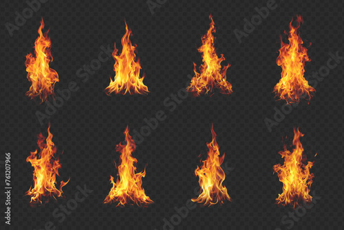 Set fire vector collection fire. Collection abstract fire realistic vector set. On a transparent background