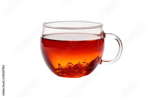 Glass Cup Filled With Tea and Tea Leaves. On a Transparent Background.