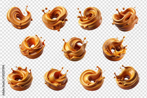 Collection Caramel Splash vector set. Discover our delicious vector collection of caramel splash illustrations. Indulge in the sweet flow of creamy caramel delights. photo