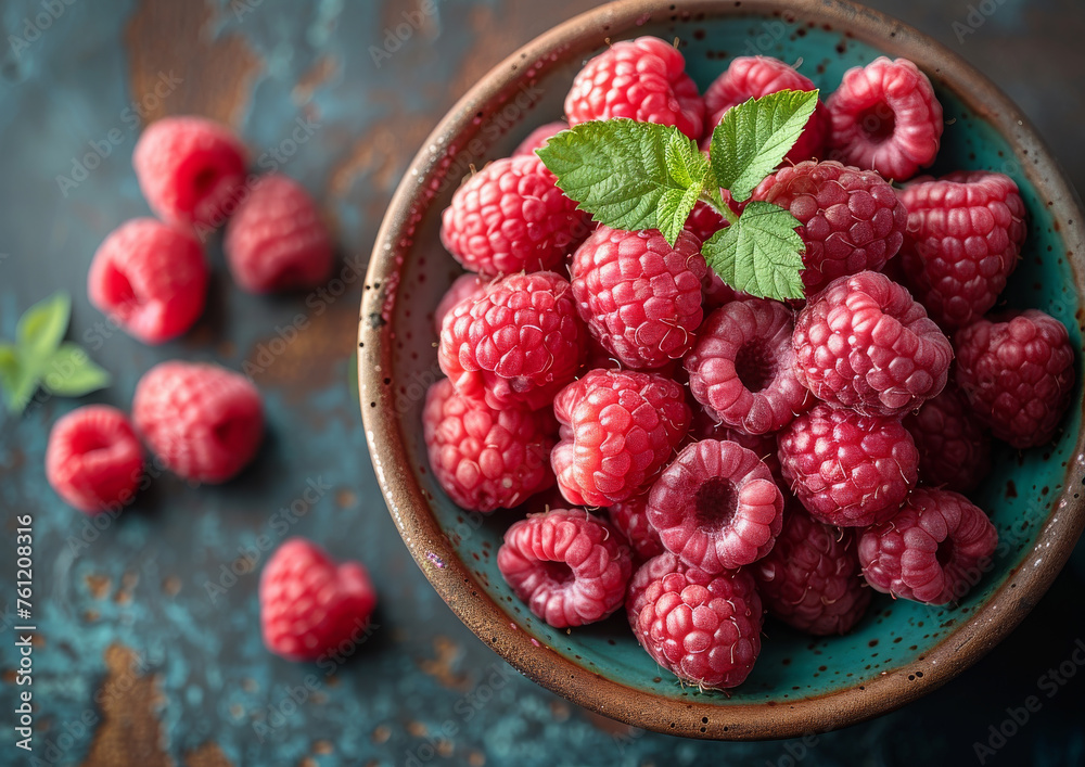 Fresh raspberries in bowl on dark background Fresh raspberries in bowl on dark background