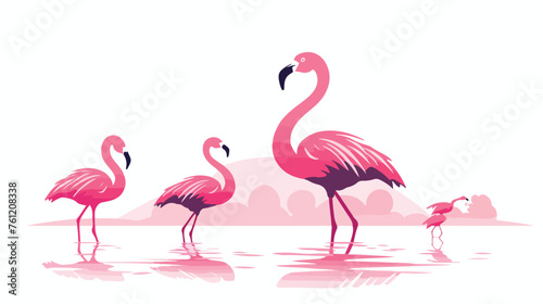 Silhouette of pink flamingos. flat vector