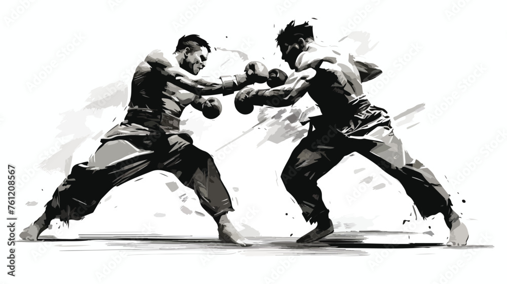 Sketch image of two fighters in a fight isolated vector