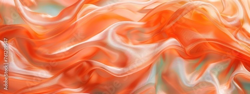 delicate peach-colored silk fabric is caught by a gust of wind, swaying and swaying with rapid movement. The fabric creates a dynamic and flowing abstract pattern against a simple background