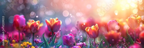 Colorful spring flowers in the garden. Beautiful nature background © wanna