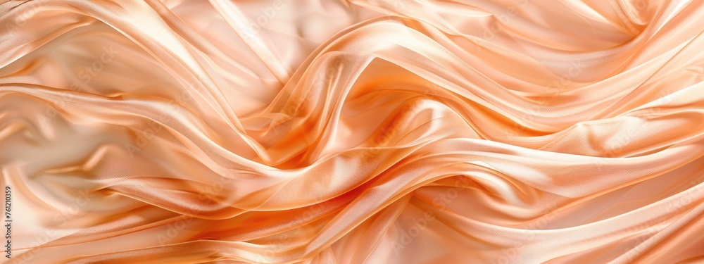 delicate peach-colored silk fabric is caught by a gust of wind, swaying and swaying with rapid movement. The fabric creates a dynamic and flowing abstract pattern against a simple background delicate peach-colored silk fabric is caught by a gust of wind, swaying and swaying with rapid movement. The fabric creates a dynamic and flowing abstract pattern against a simple background