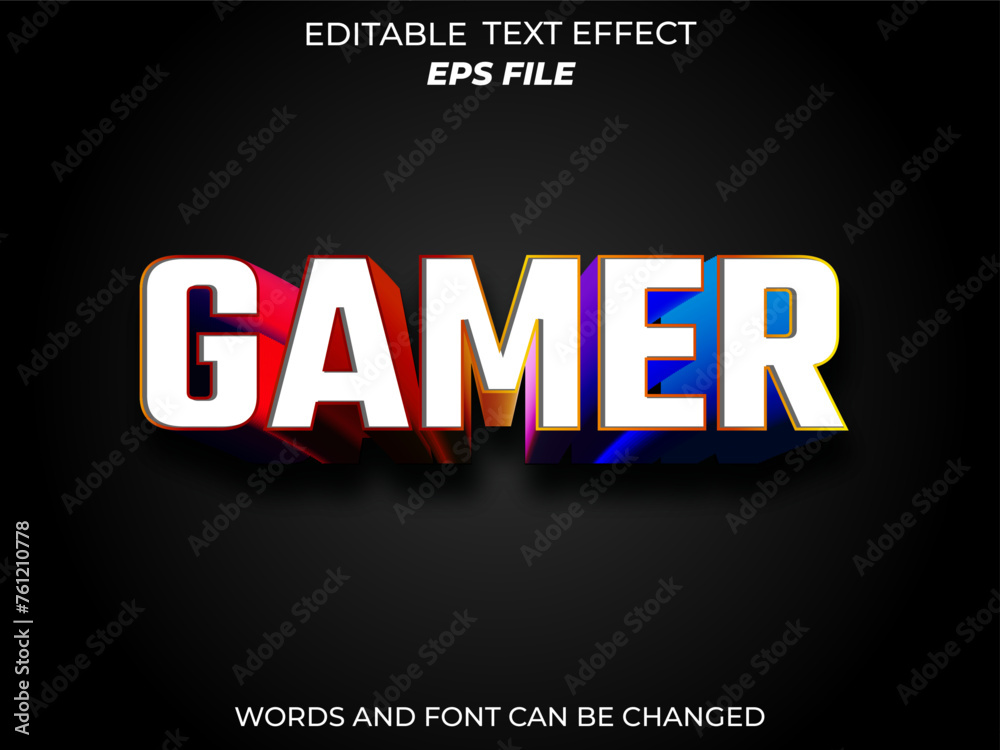 gamer text effect, font editable, typography, 3d text. vector template
