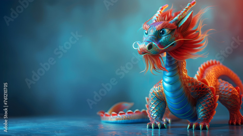 Happy New Year, Red Blue Dragon, Zodiac sign year of the Red Blue Dragon, Happy Chinese New Year, Zodiac sign Dragon on Blue background, Generative Ai