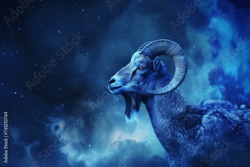 Capricorn Zodiac Sign, Goat Horoscope Symbol, Magic Astrology Ibex, Goat in Fantastic Night Sky