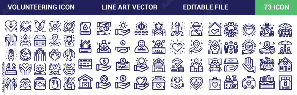 Volunteering icon set. in the line style. Editable Stroke, Donate, donor, doctor, care, help, support, vector Volunteering icons collection illustrations. Volunteering icon set. in the line style. Editable Stroke, Donate, donor, doctor, care, help, support, vector Volunteering icons collection illustrations.