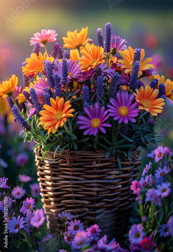 Colorful flowers in basket