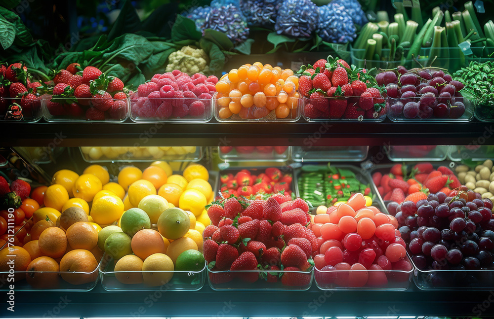 Fresh fruits and vegetables in supermarket