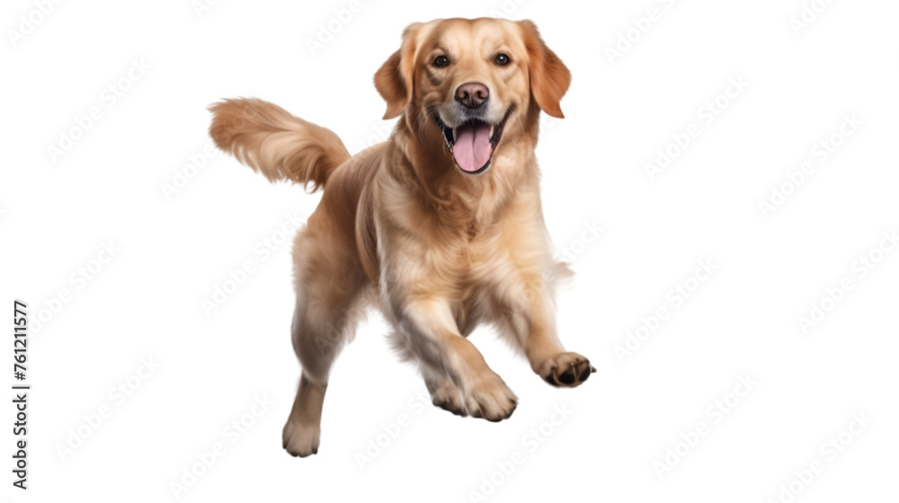 Retriever dog running isolated on white or transparent background, PNG file