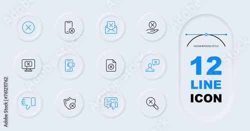 Cancel line icon set. Cross, mail, smartphone, monitor, password, verification. Neomorphism style. Vector line icon for Business