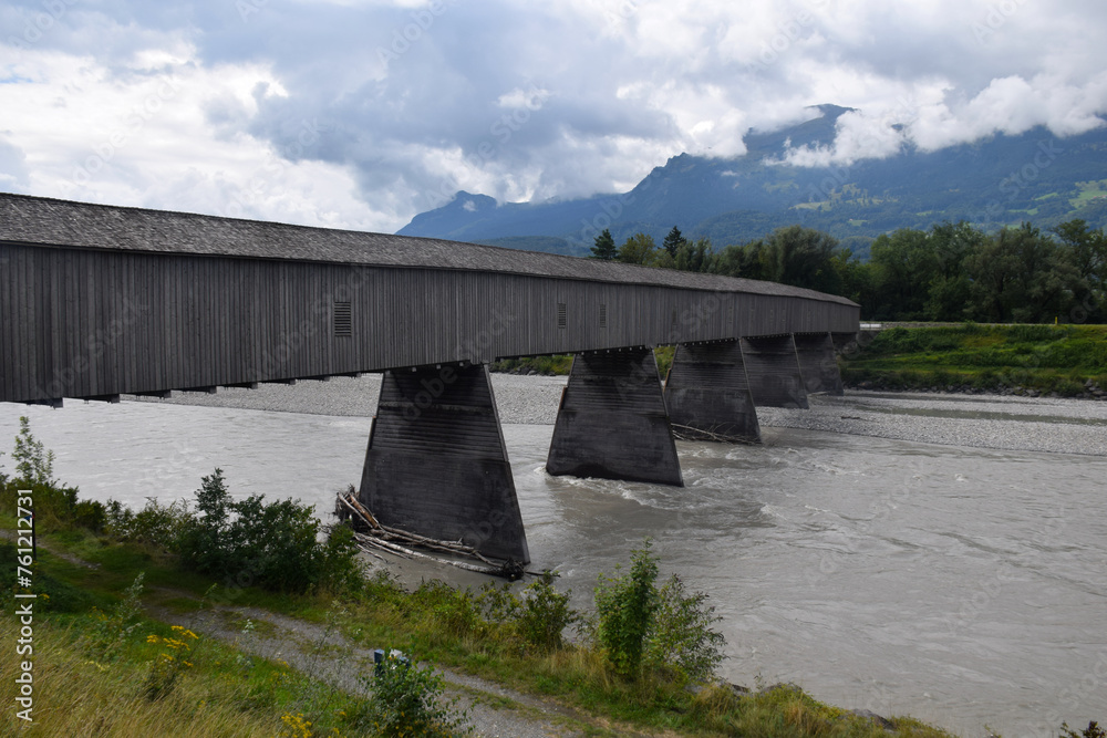 Alte Rheinbrücke Vaduz–Sevelen bridge over Reno river Alte Rheinbrücke Vaduz–Sevelen bridge over Reno river